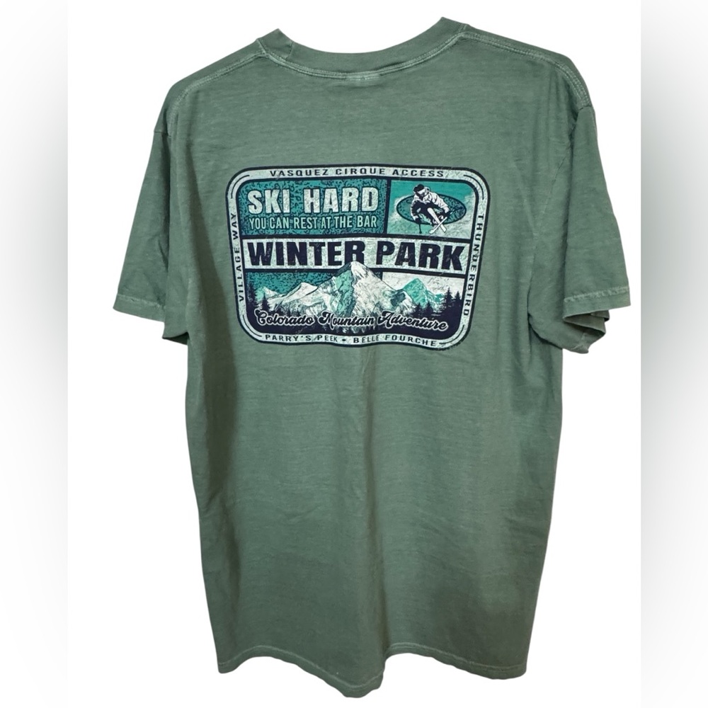 Winter Park Gray Green Ski Hard Winter Park Colorado Men’s L T-Shirt MINT
